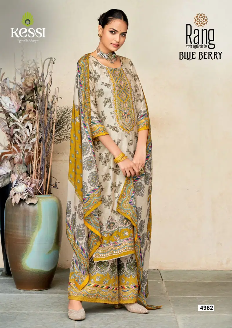 Rang Blue Berry Muslin Printed Dress Material Wholesale Clothing Suppliers In India
